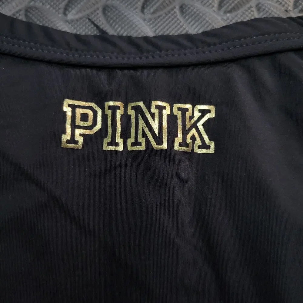 Victoria’s Secret PINK Bikini Bottom Black Logo No Size Tag Swim